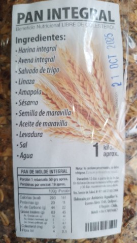 Antonio Aguilar Pan Molde Integral 1 kg