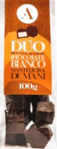 Ambrosia Duo Chocolate Bitter 60% Blanco Mantequilla de Mani 100 grs